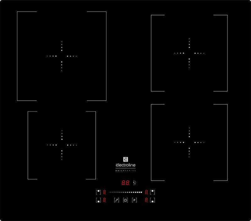 Electroline IHES4S61 piano cottura Nero Da incasso 60 cm Piano cottura a induzione 4 Fornello(i)